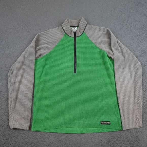 Melanzana Micro Grid 1/4 Zip Mens Medium Green Gray Hiking Fleece Pullover
